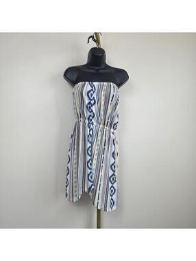 Lagaci Y2K Boho Chic Asymmetric Ikat Strapless dress sz L